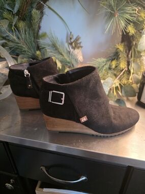 Dr. Scholl's Black Suede Wedge Ankle Bootie with Buckle